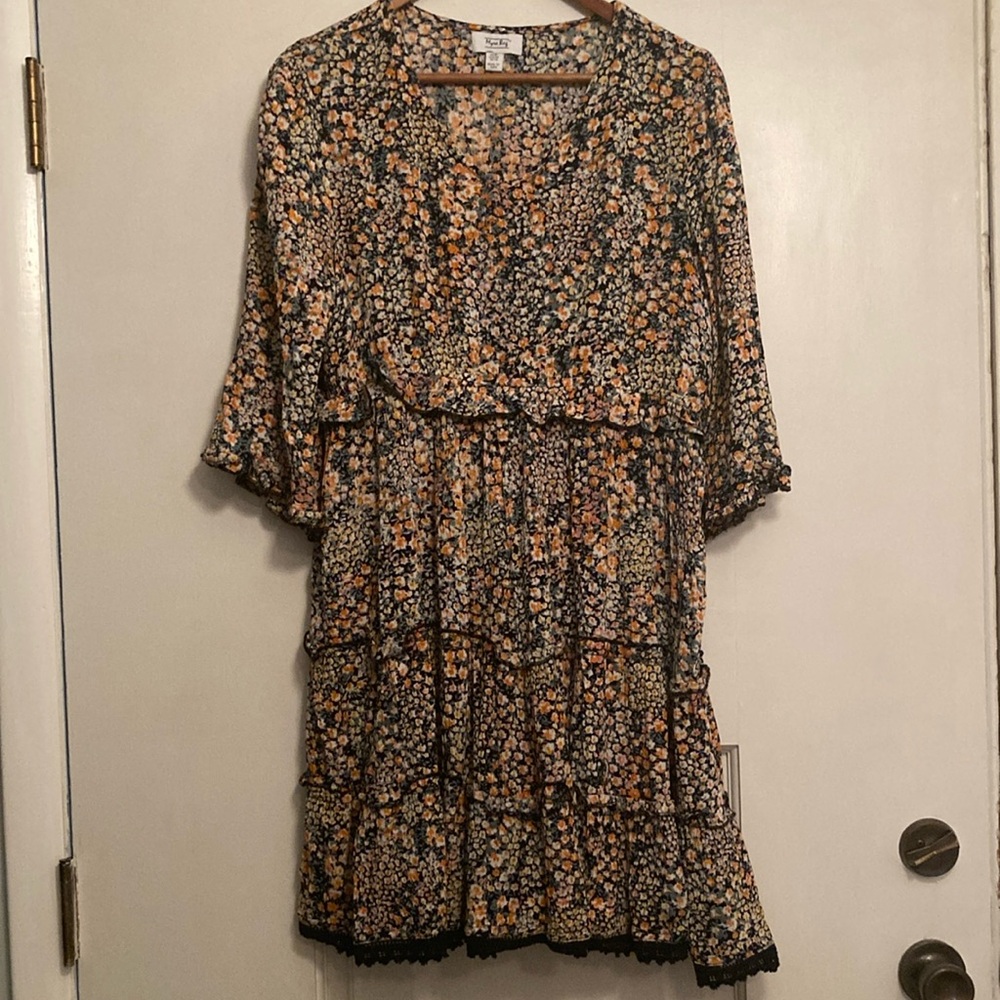 Myra Bag Floral Dress - Black, Orange, Cream - Size XL